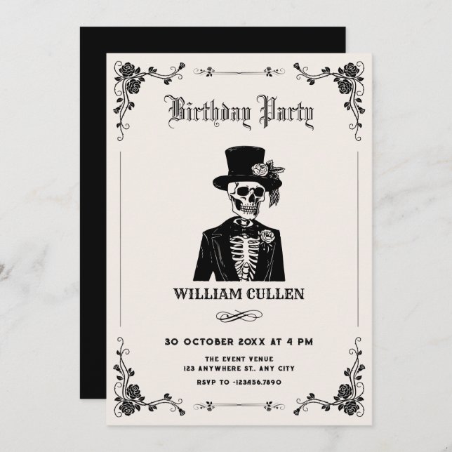 Invitación Esmoquin de calavera (Anverso / Reverso)