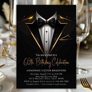 Invitación Esmoquin de oro negro Cumpleaños de hombre cualqui
