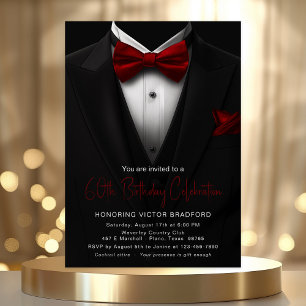 Invitación Esmoquin Negro Burgundy Cumpleaños Hombres Cualqui