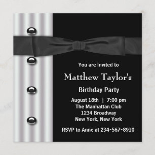 Invitación Esmoquin Negro Corbata de Lazo Negra Cumpleaños Ho