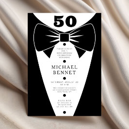 Invitación Esmoquin Negro Elegante Cumpleaños 50