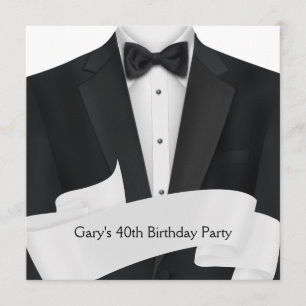 Invitación Esmoquin Negro Hombre Cumpleaños 40 Party Blanco