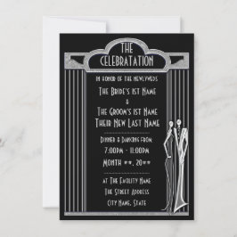 Invitación Esmoquin - Recepción de boda negra y plateada -
