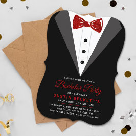Invitación Esmoquin Rojo Brillante de Lujo para Despedida de 
