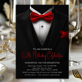 Invitación Esmoquin Rojo Negro Cumpleaños Hombres Cualquier N