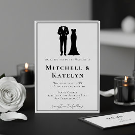 Invitación Esmoquin y vestido minimalista boda blanca fronter