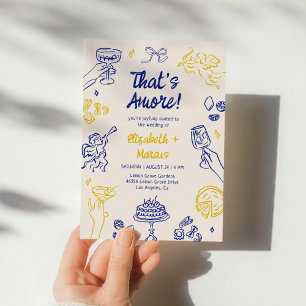 Invitación ¡Eso es amor! Boda italiana azul y amarilla