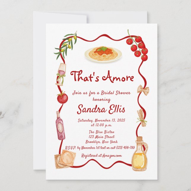 Invitación Eso es Amore Despedida de Soltera Italiana (Anverso)