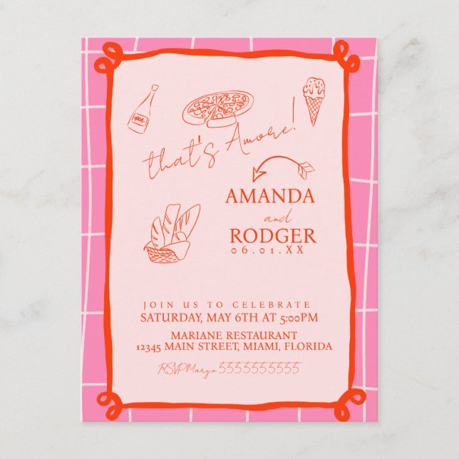 Invitación Eso es Amore Italian Doodles Boda (Anverso)