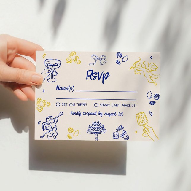 Invitación ¡Eso es Amore! RSVP italiana azul y amarillo (Subido por el creador)