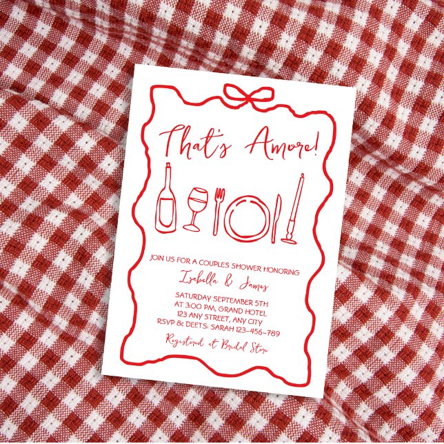Invitación Eso es más ducha de las parejas italianas dibujada (that's amore italian hand drawn red handwritten couples shower)