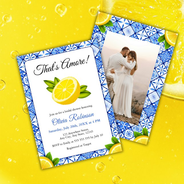 Invitación Eso es más | Ducha de novia con foto de limón ital (That's Amore | Italian Lemon Photo Bridal Shower Invitation )