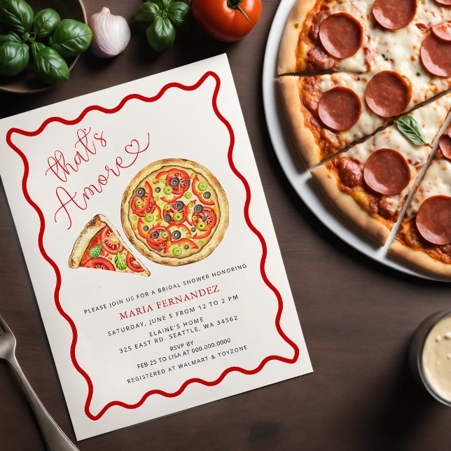 Invitación Eso es más, Fiesta de pizza italiana ducha de novi (Thats Amore Italian Pizza Party Bridal Shower Invitation)