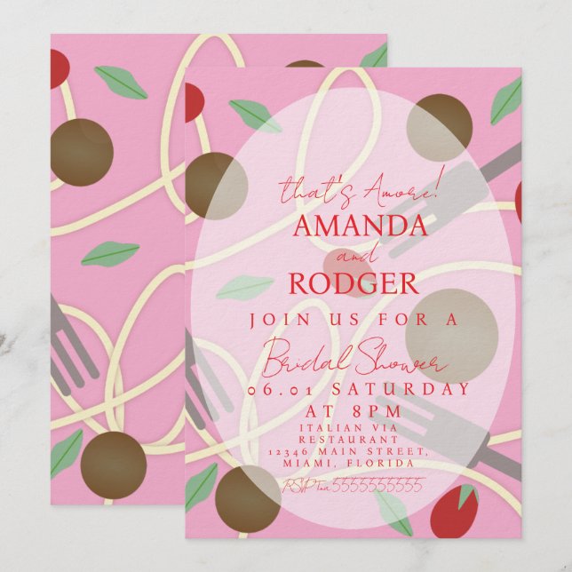 Invitación Eso es Pasta Italiana Amore Boda (Anverso / Reverso)