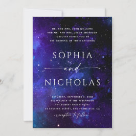 Invitación espacial. Boda nocturna. Universo. Estr