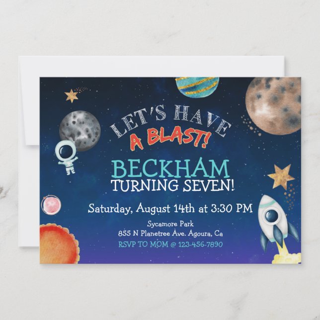 INVITACIÓN ESPACIAL, CUMPLEAÑOS DE NIÑOS, TEMA ESP (Anverso)