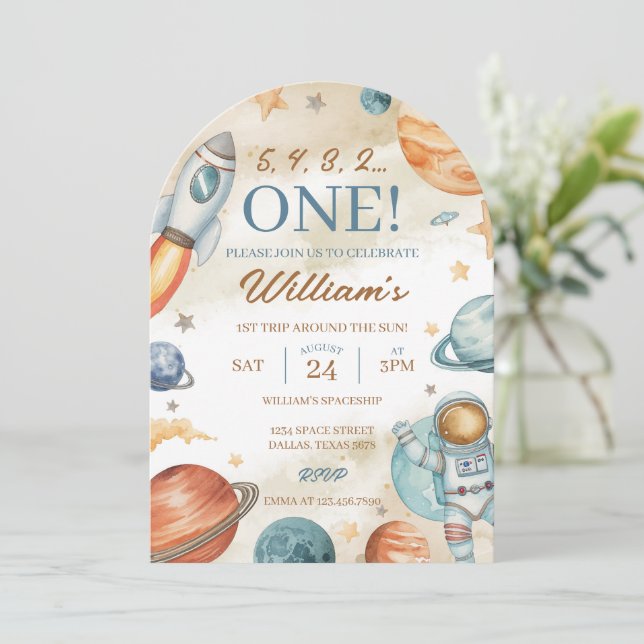 Invitación Espacio 1º cumpleaños (Anverso de pie)