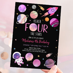 Invitación Espacio astronauta Chica rosa cuarto cumpleaños