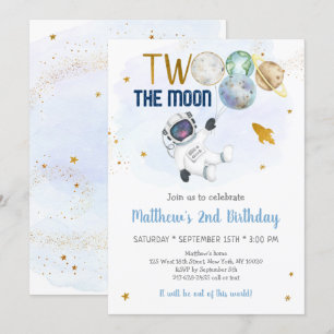 Invitación Espacio astronauta dos el cumpleaños de la luna