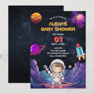 Invitación Espacio astronauta foto ducha bebé
