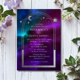 Invitación Espacio astronómico de luna dorada púrpura Verde a