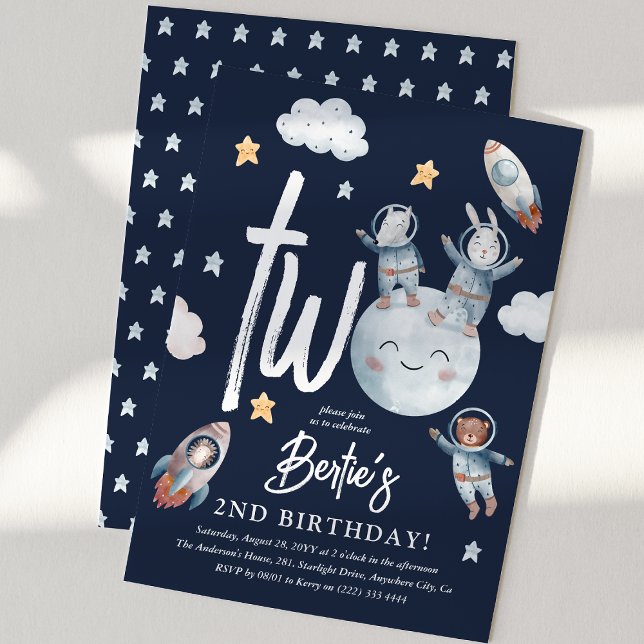 Invitación Espacio de animales del bosque lindo Cumpleaños 2 (Subido por el creador)