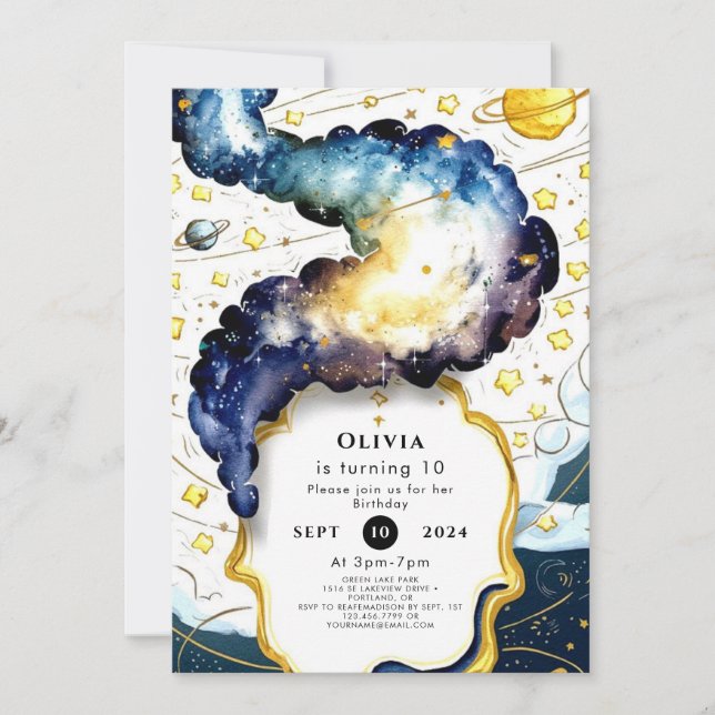 Invitación Espacio editable galáctico Cumpleaños (Anverso)