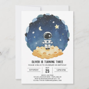 Invitación Espacio Exterior Azul Moderno Cumpleaños Niño Astr