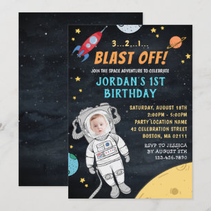 Invitación Espacio exterior del cohete astronauta   Foto 1º c