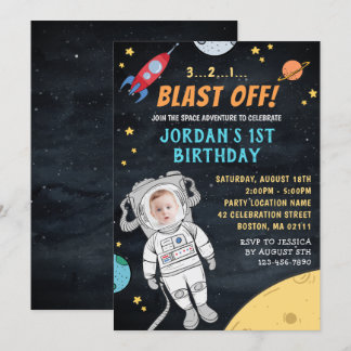 Invitación Espacio exterior del cohete astronauta | Foto 1º c