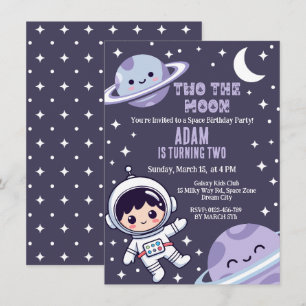 Invitación Espacio Exterior Dos La Luna Fiesta de Cumpleaños 