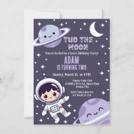 Invitación Espacio Exterior Dos La Luna Fiesta de Cumpleaños
