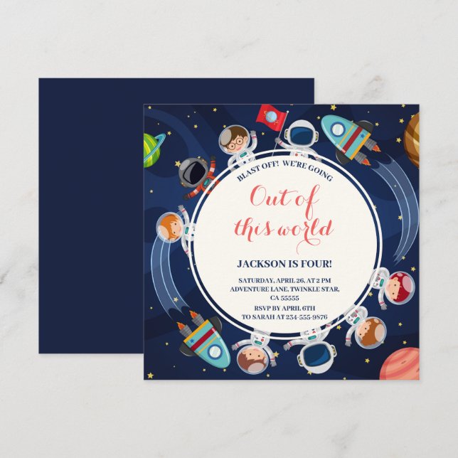 Invitación Espacio exterior fuera de esta fiesta mundial de c (Anverso / Reverso)