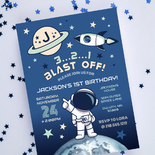 Invitación Espacio Exterior Fuera de este Mundo 1er Cumpleaño