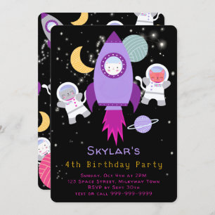 Invitación Espacio exterior gatitos astronautas gatos cumplea