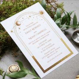 Invitación Espacio lunar de estrella de sol de oro blanco cel
