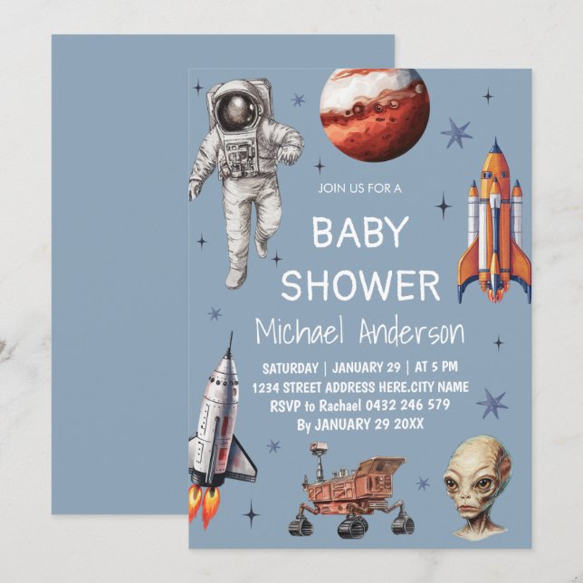 Invitación Espacio para buques de cohetes de moda Galaxy Alie (Anverso / Reverso)