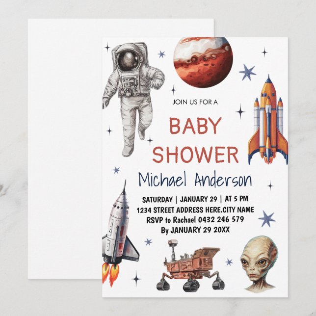 Invitación Espacio para buques de cohetes de moda Galaxy Alie (Anverso / Reverso)