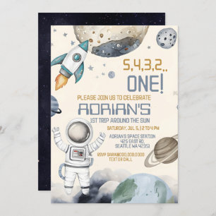 Invitación Espacio Primer Viaje Fiesta de Cumpleaños Alrededo