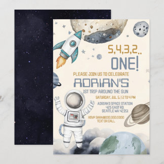 Invitación Espacio Primer Viaje Fiesta de Cumpleaños Alrededo