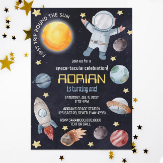 Invitación Espacio Primer Viaje Fiesta de Cumpleaños Alrededo