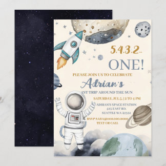 Invitación Espacio Primer Viaje Fiesta de Cumpleaños Alrededo