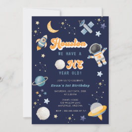 Invitación Espacio retro Houston Tenemos un cumpleaños de un