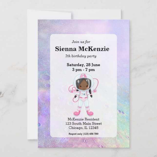 Invitación Espacio ultraterrestre chica astronauta (Anverso)