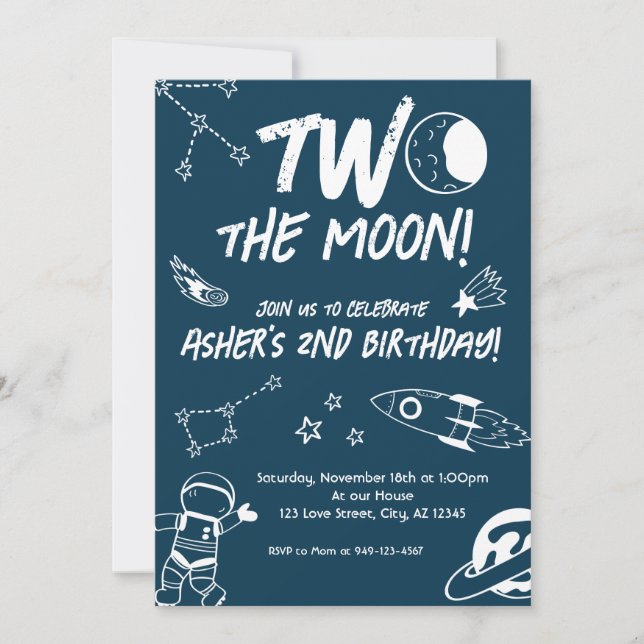 Invitación Espacio Ultraterrestre dos cumpleaños de la Luna (Anverso)