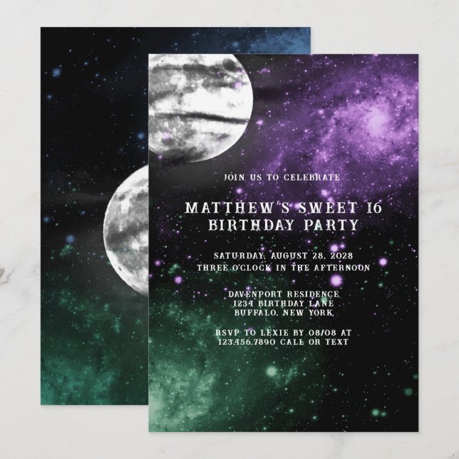 Invitación Espacio Ultraterrestre Tierra Niño Dulce fiesta de (Anverso / Reverso)