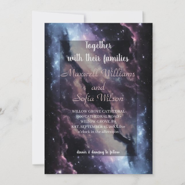 Invitación Espacio Ultraterrestre Universo Boda de galaxia pú (Anverso)