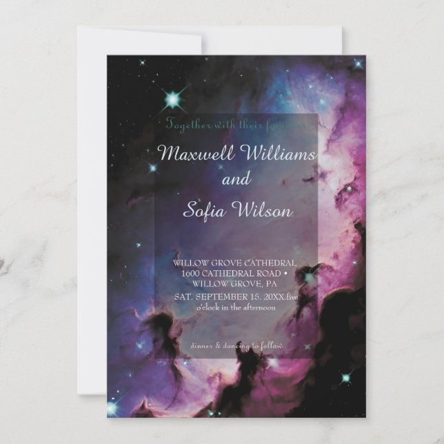 Invitación Espacio Ultraterrestre Universo Boda de galaxia pú (Anverso)
