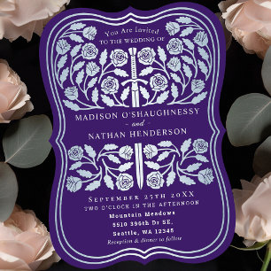 Invitación Espada de plata medieval Royal Purple para boda