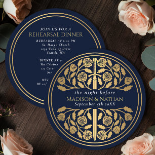 Invitación Espada dorada medieval azul Ensayo de boda real 